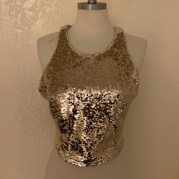 Zara Gold/Nude Sequin Shift Crop Top in ‘S’ - Picture 2 of 8